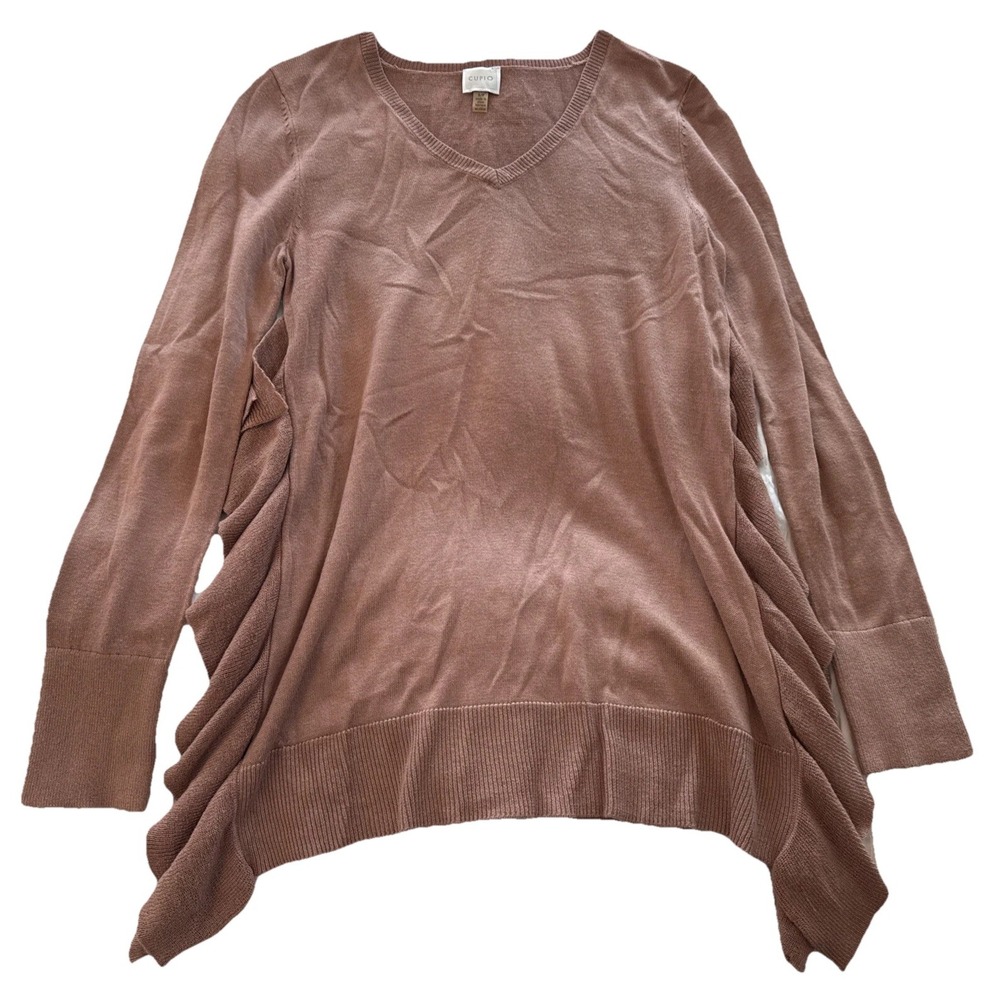 CUPIO women's lightweight Knit sweater Size small side ruffle detail dusty pink